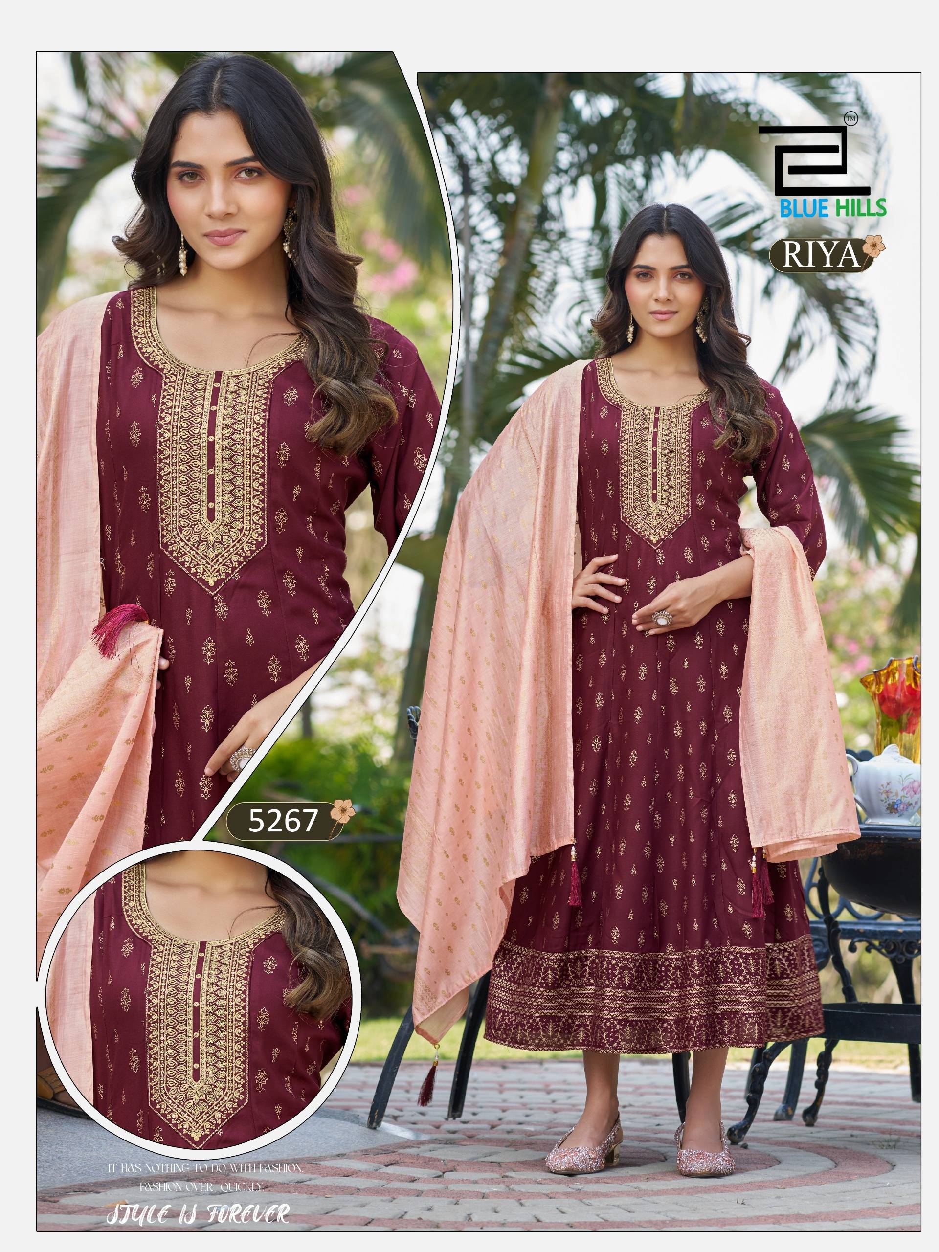  RIYA By Blue hills 5265 To 5270 Series Beautiful Festive Suits Colorful Stylish Viscose RAYON 14 Anarkali Gown At Wholesale Price